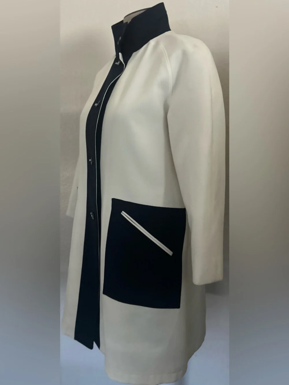 Contrast Trim Cream and Blue Long Trench Coat